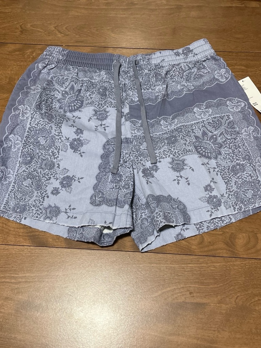 BDG Light Blue Paisley Drawstring Waist Shorts